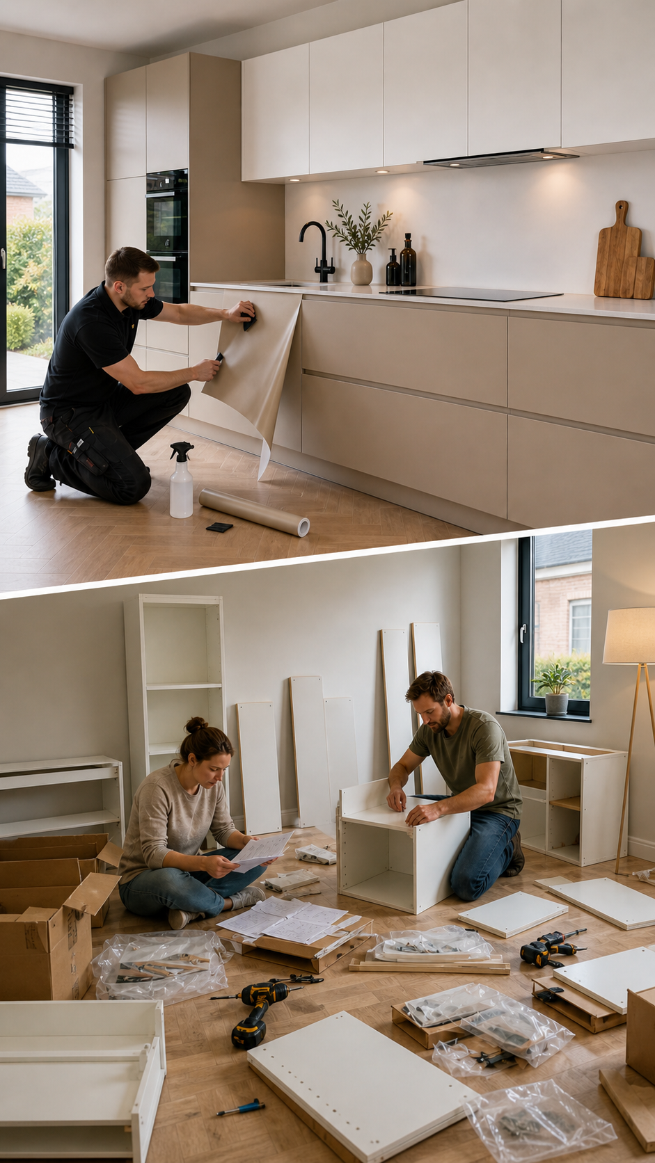 Keuken wrappen en nieuwe keuken plaatsen vergeleken